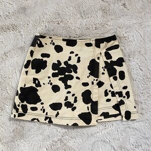 En Saison Black and Cream Cowprint Mini Skirt